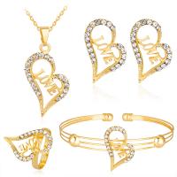 Rhinestone Jewelry Sets, Stud Earring & bangle & finger ring & necklace, Tibetan Style, gold color plated, 4 pieces & for woman & with rhinestone, nickel, lead & cadmium free, Sold By Set