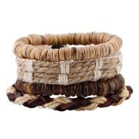 Cowhide Bracelet with Linen & Coco handmade 4 pieces & Unisex Length Approx 17-18 cm Sold By Set