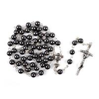 Rosary Necklace Hematite with Zinc Alloy Crucifix Cross Unisex Sold By PC