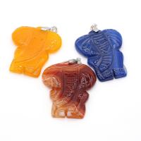 Gemstone Pendants Jewelry, Brass, with Natural Stone, Elephant, more colors for choice, 40x58mm, Sold By PC