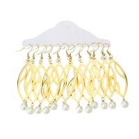 Stainless Steel Drop Earring, with ABS Plastic Pearl, gold color plated, 6 pieces & fashion jewelry & for woman, golden, 79mm, 6Pairs/Set, Sold By Set