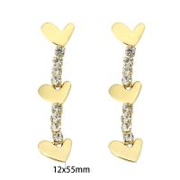 Stainless Steel Drop Earring, gold color plated, 6 pieces & fashion jewelry & for woman & with rhinestone, golden, 12x55x13mm, 6Pairs/Set, Sold By Set