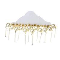 Edelstahl Tropfen Ohrring, mit ABS-Kunststoff-Perlen, goldfarben plattiert, 6 Stück & Modeschmuck & für Frau, goldfarben, 53mm, 6PaarePärchen/setzen, verkauft von setzen