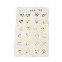 Stainless Steel Stud Earrings, Heart, gold color plated, 12 pieces & fashion jewelry & for woman, golden, 8x8x12mm, 12Pairs/Set, Sold By Set
