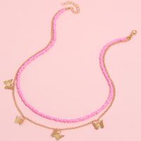 Zinc Alloy smykker halskæde, med Seedbead, med 1.97 extender kæde, Butterfly, forgyldt, Dobbelt lag & mode smykker, flere farver til valg, 42cm,46cm, Solgt af PC