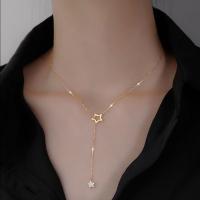 Zinc Alloy Jewelry Necklace with 1.97 extender chain Star plated fashion jewelry & with rhinestone Length 47 cm Sold By PC