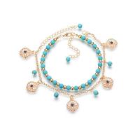 Zinc Alloy Anklet with turquoise with 1.97 extender chain plated 2 pieces & fashion jewelry & with rhinestone Length 19 cm Sold By Set