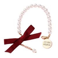 Plastic Pearl Bracelet with Cloth & Zinc Alloy with 1.97 extender chain plated fashion jewelry Length 16 cm Sold By PC