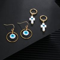 Evil Eye Earrings Brass with Shell real gold plated & for woman Sold By Pair