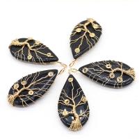 Black Agate Pendants with Iron Teardrop gold color plated Unisex black Sold By PC