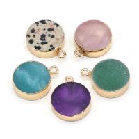 Gemstone Přívěsky Šperky, Přírodní kámen, s Mosaz, Flat Round, barva pozlacený, různé materiály pro výběr & unisex, více barev na výběr, 15x20mm, Prodáno By PC