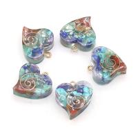 Gemstone Pendants Jewelry, Resin, with Gemstone & Iron, Heart, gold color plated, Unisex, mixed colors, 22x25mm, Sold By PC