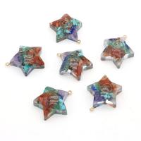 Gemstone Pendants Jewelry, Resin, with Gemstone & Iron, Star, gold color plated, Unisex, mixed colors, 32x35mm, Sold By PC
