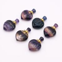 Purple Fluorite Perfume Bottle Pendant with Brass Heart gold color plated Unisex purple Sold By PC