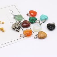 Gemstone Pendants Jewelry, with Tibetan Style, Heart, silver color plated, random style & fashion jewelry, mixed colors, 16x16mm, 10PCs/Bag, Sold By Bag
