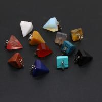 Gemstone Pendants Jewelry, with Tibetan Style, Pyramidal, silver color plated, random style & fashion jewelry, mixed colors, 13x20mm, 10PCs/Bag, Sold By Bag