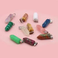 Gemstone Pendants Jewelry, with Tibetan Style, pencil, silver color plated, random style & fashion jewelry, mixed colors, 8x28mm, 10PCs/Bag, Sold By Bag