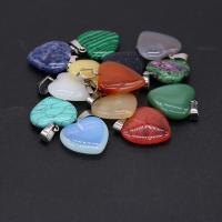 Gemstone Pendants Jewelry with Zinc Alloy Heart silver color plated random style & fashion jewelry mixed colors Sold By Bag