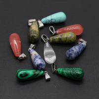 Gemstone Pendants Jewelry, with Tibetan Style, Teardrop, silver color plated, random style & fashion jewelry, mixed colors, 15x25mm, 10PC/Bag, Sold By Bag