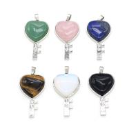 Gemstone Pendants Jewelry with Zinc Alloy Key silver color plated DIY & with rhinestone Sold By PC