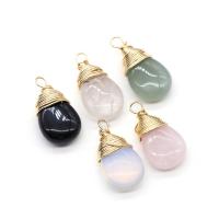Gemstone Pendants Jewelry with brass wire Teardrop gold color plated DIY Sold By PC
