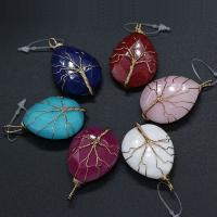 Gemstone Pendants Jewelry with brass wire Teardrop gold color plated DIY Sold By PC