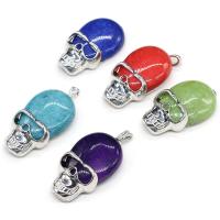 Gemstone Pendants Jewelry with Zinc Alloy Skull silver color plated DIY Sold By PC