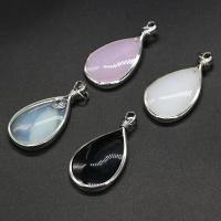 Gemstone Pendants Jewelry with Zinc Alloy Teardrop silver color plated DIY Sold By PC