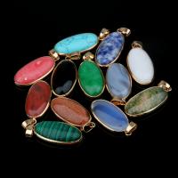 Gemstone Pendants Jewelry, with Tibetan Style, Oval, gold color plated, DIY & different materials for choice, more colors for choice, 17x40mm, Sold By PC