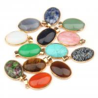 Gemstone Pendants Jewelry, with Tibetan Style, Oval, gold color plated, DIY & different materials for choice, more colors for choice, 20x36mm, Sold By PC
