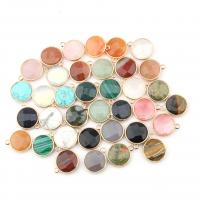 Gemstone Pendants Jewelry with Zinc Alloy Flat Round gold color plated DIY & faceted Sold By PC