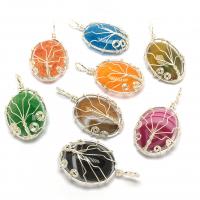 Pingentes de joias de ágata, with arame de latão, Oval, cromado de cor platina, DIY & facetada, Mais cores pare escolha, 23x40mm, vendido por PC