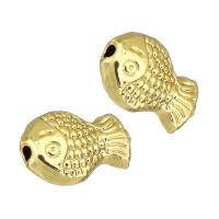 Бусины из цинкового сплава в форме животного, цинковый сплав, Рыба, плакирован золотом, 10x7x3.50mm, отверстие:Приблизительно 1mm, продается PC