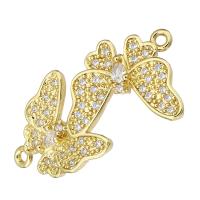 Cubic Zirconia Micro Pave Brass Connector, Butterfly, gold color plated, micro pave 20 pcs cubic zirconia, 29x15x4mm, Hole:Approx 2mm, Sold By PC