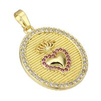 Cubic Zirconia Micro Pave Brass Pendant, Flat Round, gold color plated, micro pave cubic zirconia, 20x25x4mm, Hole:Approx 4mm, Sold By PC