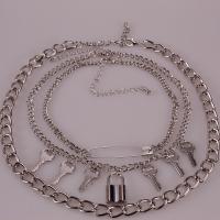 Multi слой ожерелье, цинковый сплав, Замок и ключ, Другое покрытие, многослойный & Мужская, серебряный, продается PC
