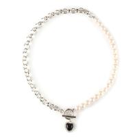 Plastic Pearl Necklace Zinc Alloy with Black Agate & Plastic Pearl Heart for woman Length 45 cm Sold By PC