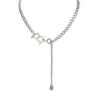 Titanium Steel Necklace, Letter B, Unisex, silver color, Length:43 cm, Sold By PC