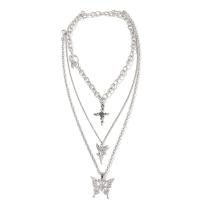 Multi Layer Necklace Zinc Alloy plated Unisex silver color Sold By PC