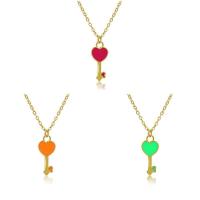 Brass Necklace Key high quality plated fashion jewelry & for woman & enamel Length 15.75 Inch Sold By PC