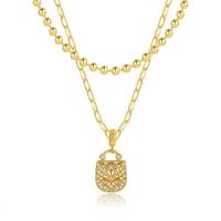 Cubic Zircon Micro Pave Brass Necklace 18K gold plated 2 pieces & fashion jewelry & micro pave cubic zirconia & for woman golden 20mm Length 19.68 Inch Sold By PC