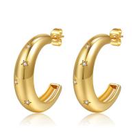Boucles d'oreilles en laiton zircon cubique pavent, fade et jamais plaqué de haute qualité, bijoux de mode & pavé de micro zircon & pour femme, doré, 30x28mm, Vendu par paire