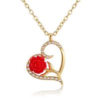 Zinc Alloy Jewelry Necklace with 1.97 extender chain plated fashion jewelry & micro pave cubic zirconia & for woman red Length 15.75 Inch Sold By PC