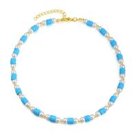 Zink Alloy Smycken Collier, med Polymer Clay & Glass Pearl, mode smycken & för kvinna, fler färger för val, Såld Per 15.75 inch Strand