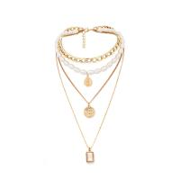 Multi Layer Necklace Zinc Alloy with Resin & Plastic Pearl with 3.94 extender chain plated fashion jewelry & multilayer 32cm 35cm 40cm 50cm Sold By PC
