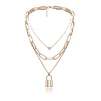 Multi Layer Necklace Zinc Alloy Lock plated fashion jewelry & multilayer Sold By PC