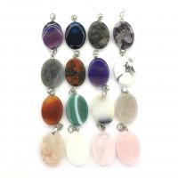 Gemstone Pendants Jewelry, with Iron, Oval, DIY, more colors for choice, 25x35x7mm, Sold By PC