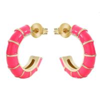 Brass Stud Earring gold color plated fashion jewelry & enamel Sold By Pair