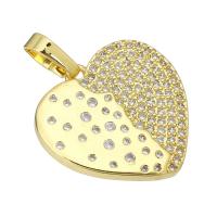 Cubique Pendentif en laiton zircon pavent, coeur, Placage de couleur d'or, pavé de micro zircon, 19x19x4mm, Trou:Environ 3mm, Vendu par PC