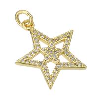 Cubic Zirconia Micro Pave Brass Pendant, Star, gold color plated, micro pave cubic zirconia & hollow, 18x20x2mm, Hole:Approx 3mm, Sold By PC